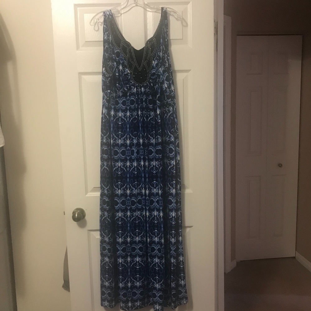 Women’s Plus Embellished Blue/Blk Maxi Dress (20)